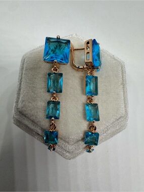 Vintage 14K 585 Rolled Rose Gold Lab Created Topaz Earrings